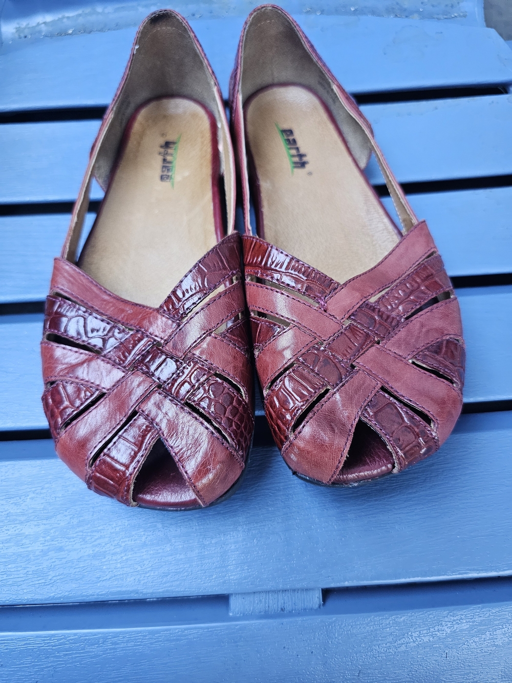 Earth Burgundy Woven Peep-Toe Flats